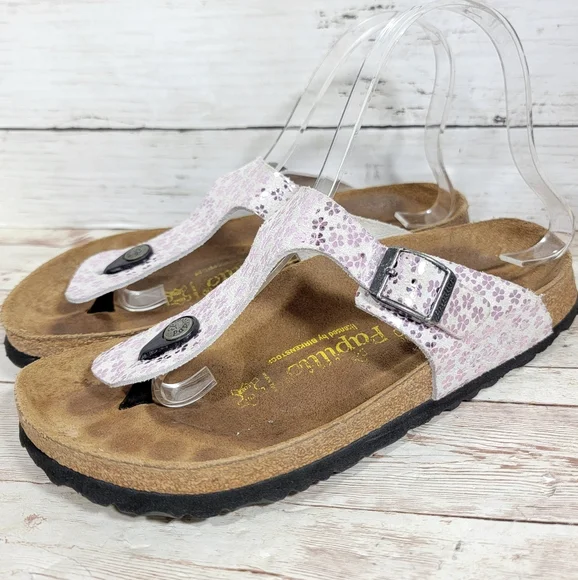 Birkenstock Papillio Lavender Metallic Floral Leather Gizeh Sandals US W 7 - Picture 9 of 12